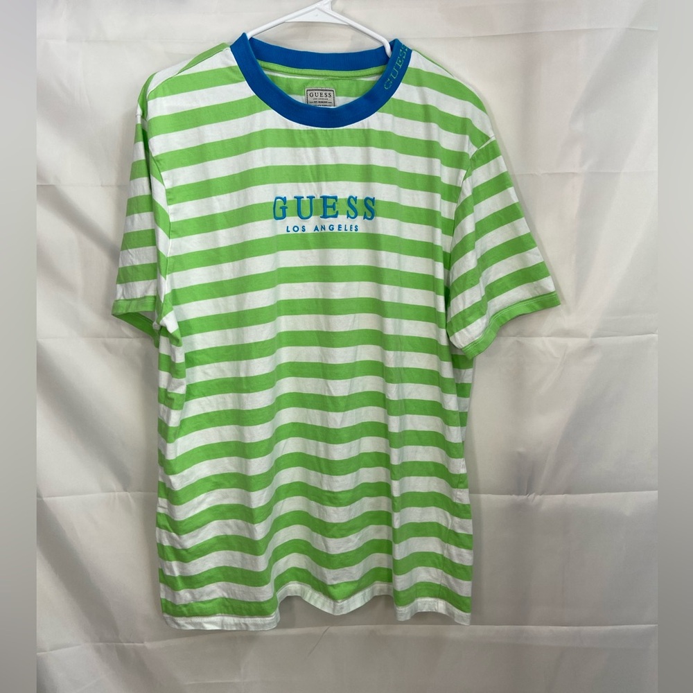 Vintage GUESS Los Angeles men’s‎ green white striped embroidered casual shirt L